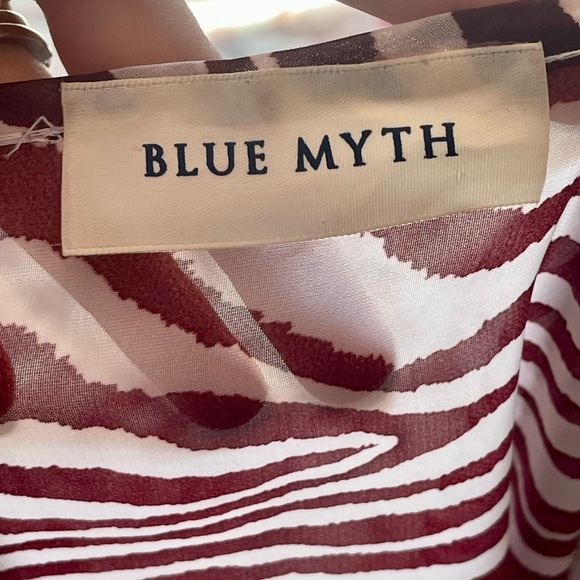 Blue Myth Zebra Blouse, Size Large, Kimono Sleeves, Caftan Style, Sheer, Loose - Picture 9 of 10